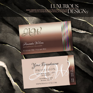 Classy Rose Golden Colourful Stripes Monogram Nobl Business Card