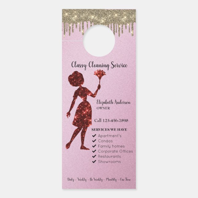 Classy Rose Logo Maid Cleaning Services Custom  Door Hanger (Front)