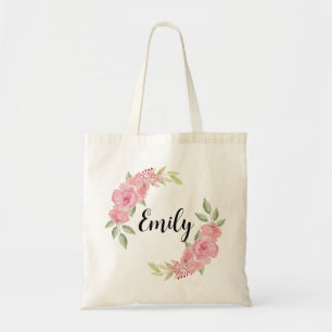 Classy Roses Floral Bridesmaid Monogram Name  Tote Bag