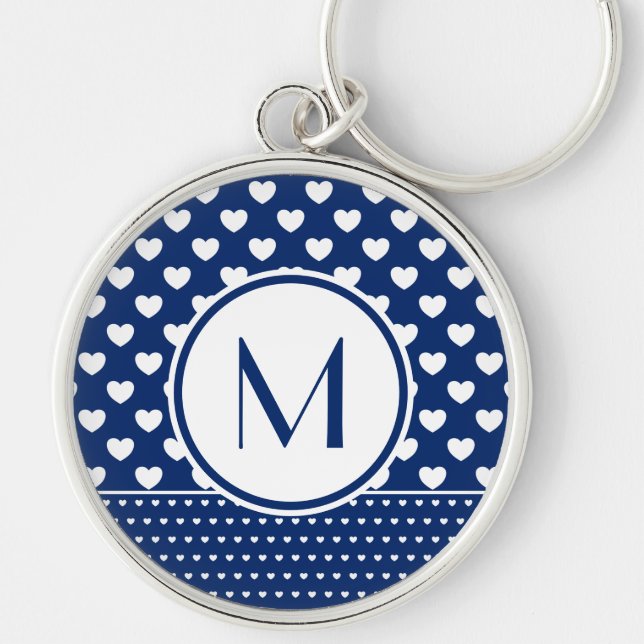 Classy Royal Blue Custom Monogram Button Keychain (Front)