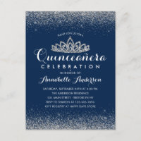 Classy Royal Blue Quinceañera Silver Tiara Glitter