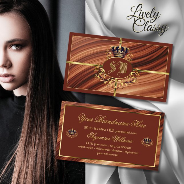 Classy Royal Brown Gold Crown with Monogram Nobly Business Card (Creator Uploaded)
