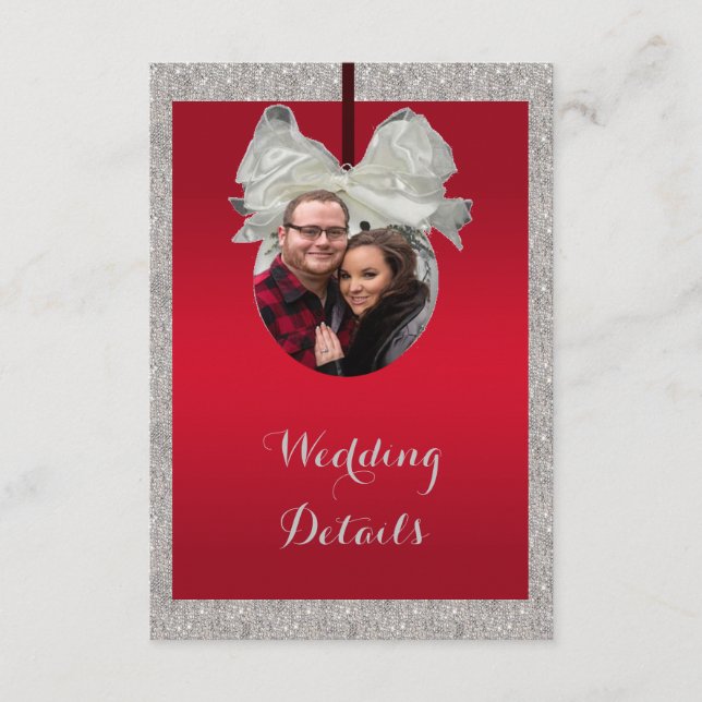 Classy Ruby Red & Sparkle Bauble Christmas Wedding Enclosure Card (Front)