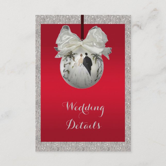Classy Ruby Red & Sparkly Bauble Christmas Wedding Enclosure Card (Front)