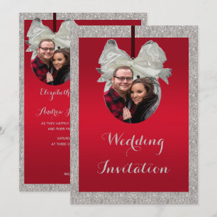 Classy Ruby Red & Sparkly Bauble Christmas Wedding Invitation