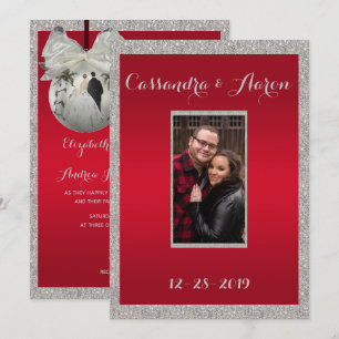 Classy Ruby Red & Sparkly Bauble Christmas Wedding Invitation