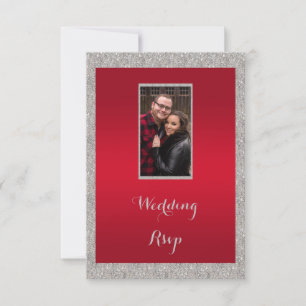 Classy Ruby Red & Sparkly Bauble Christmas Wedding RSVP Card