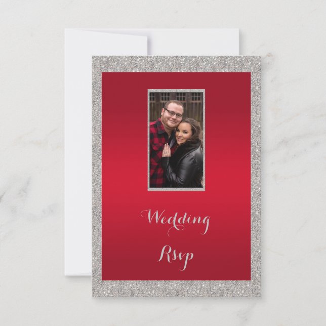 Classy Ruby Red & Sparkly Bauble Christmas Wedding RSVP Card (Front)