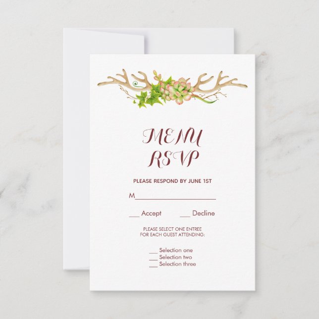 Classy Rustic Antlers & Wildflowers Menu RSVP (Front)
