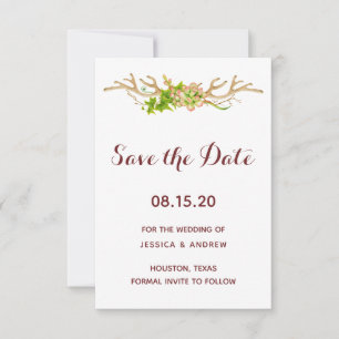 Classy Rustic Antlers & Wildflowers Save The Date
