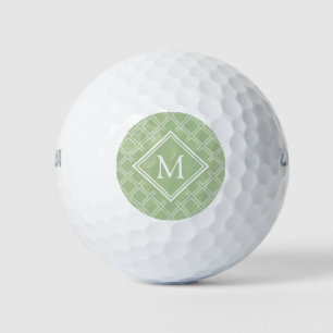 Classy Sage and White Diamond Pattern Monogram Golf Balls