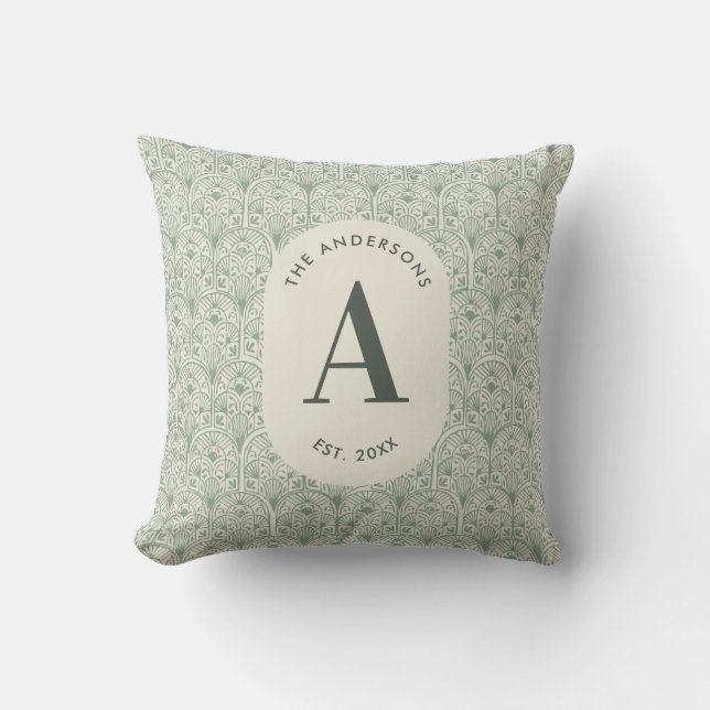 Classy sage green family monogram elegant cornhole cushion (Front)