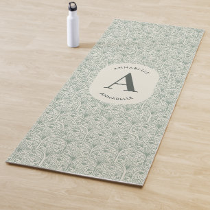 Classy sage green family monogram elegant modern yoga mat
