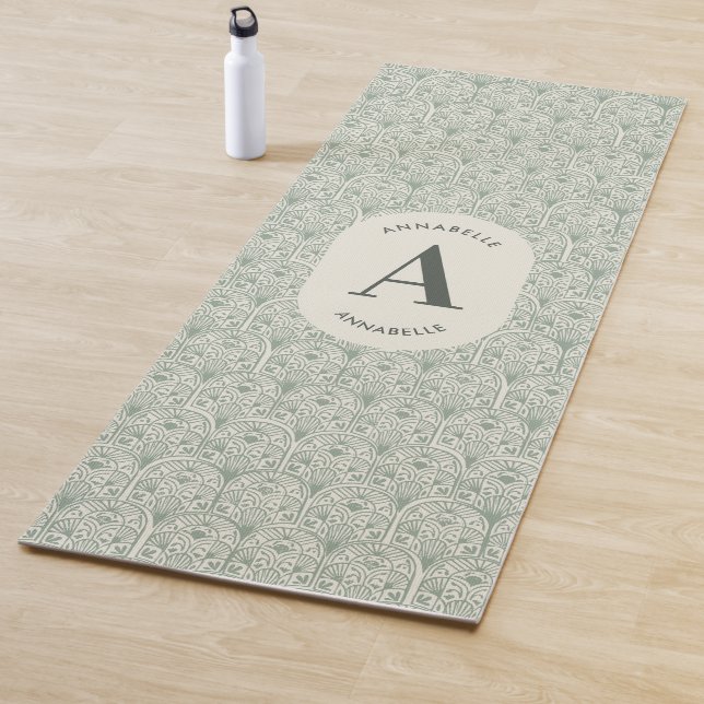 Classy sage green family monogram elegant modern yoga mat (In Situ)