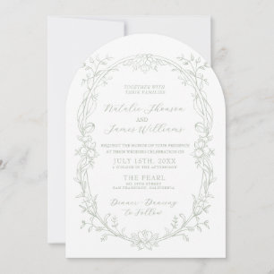 Classy Sage Green Old Money Arched Photo Wedding Invitation