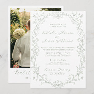 Classy Sage Green Old Money Editable Wedding Invitation