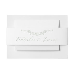 Classy Sage Green Old Money Trendy Wedding Invitation Belly Band