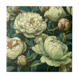 Classy Sage Green Peonies Tiles For Living Space