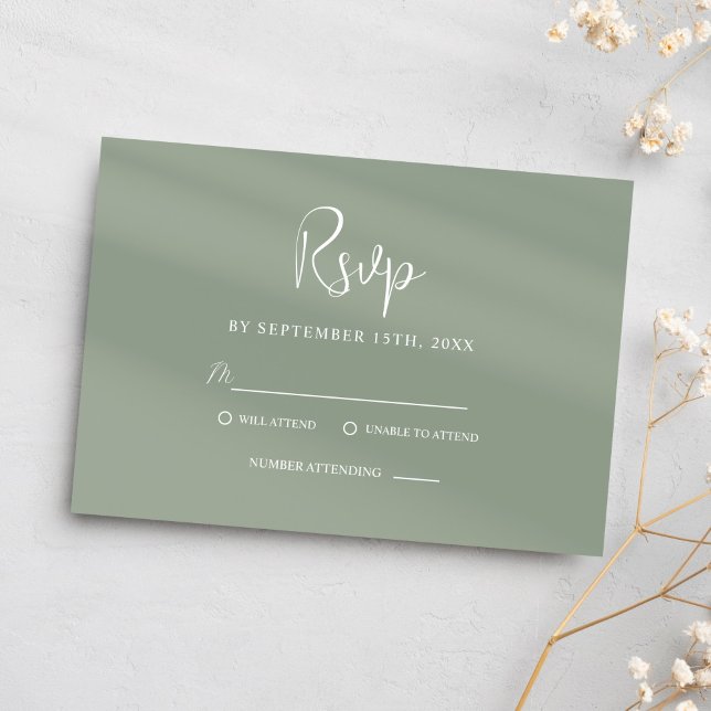Classy Sage Green Script Modern Elegant Wedding RSVP Card (Classy Sage Green Script Modern Elegant Wedding RSVP Card)