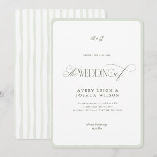 Classy Sage Green Stripes Spring Garden Wedding Invitation