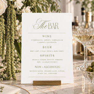 Classy Sage Green Wedding Bar Menu Sign Invitation
