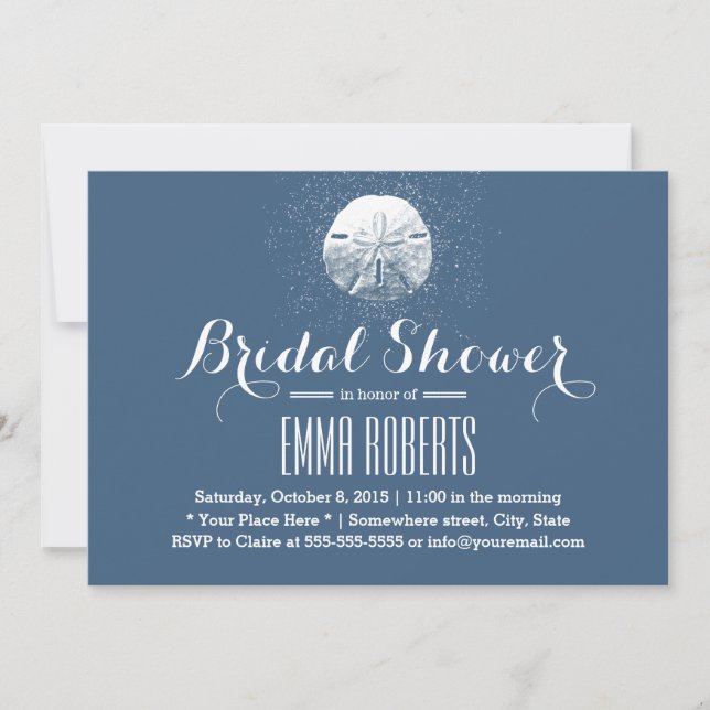 Classy Sand Dollar Navy Blue Bridal Shower Invitation (Front)