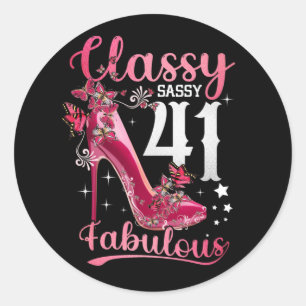 Classy Sassy 41 And Faburlous 41st Birthday Floral Classic Round Sticker