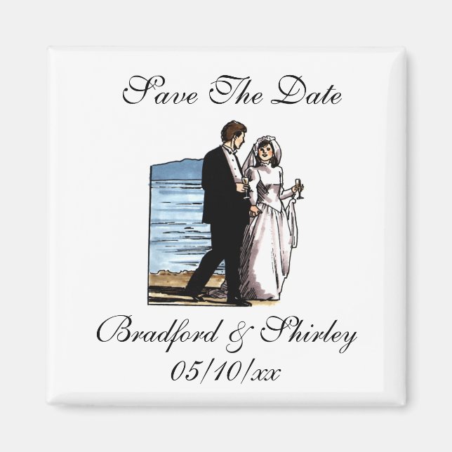 Classy Save The Date beach Wedding Destination Mag Magnet (Front)