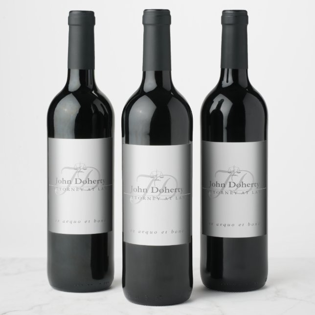 Classy Scales of Justice | Silver Initials Wine Label (Bottles)