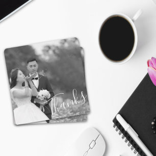 Classy Script Black/White Wedding Thanks Photo Sav Save The Date
