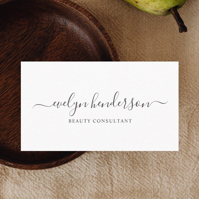 Classy Script Calligraphy Minimal White Business Card (Creator Uploaded)