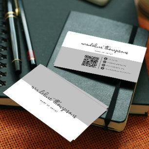 Classy Script Dual Tone Silver Grey Script QR Code Business Card