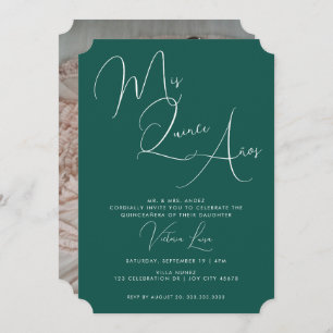 Classy Script Emerald Green Birthday quinceañera  Invitation