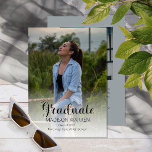 Classy Script Graduate Two Photo Graduation Grey Invitation