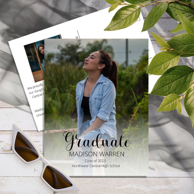 Classy Script Graduate Two Photo Graduation  Postcard (Creator Uploaded)