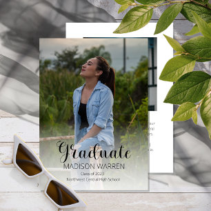 Classy Script Graduate Two Photo Graduation White Invitation