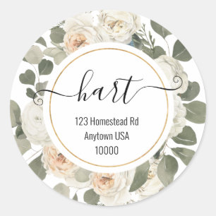 Classy Script Name Romantic Wedding Address  Classic Round Sticker