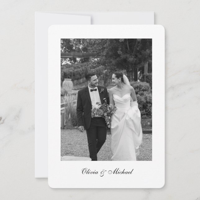 Classy Script Photo Rounded Wedding Thank You Card (Front)