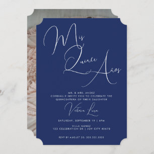 Classy Script Royal Blue Birthday quinceañera Invitation