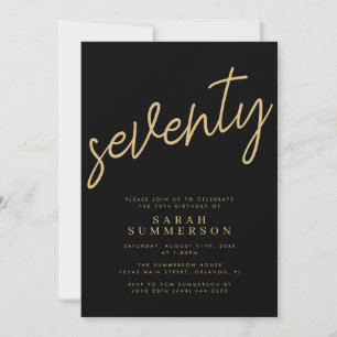 Classy Script Seventy Black Gold 70th Birthday Invitation