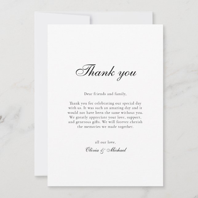 Classy Script Wedding Thank You Card (Front)