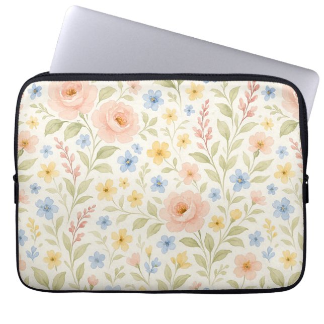 Classy Shabby Chic French Floral Art Pattern Laptop Sleeve (Front)