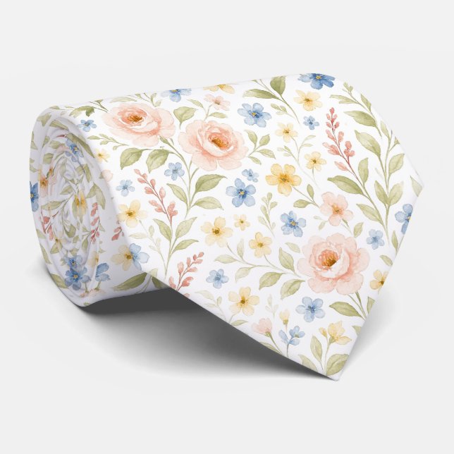 Classy Shabby Chic French Floral Art Pattern Tie (Rolled)