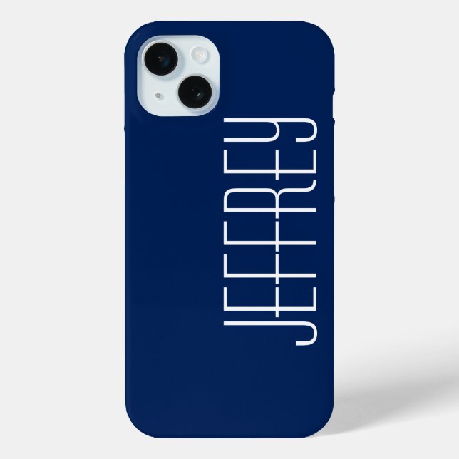 Classy Sharp Dark Blue & White, Custom Jumbo Name Case-Mate iPhone Case (Back)