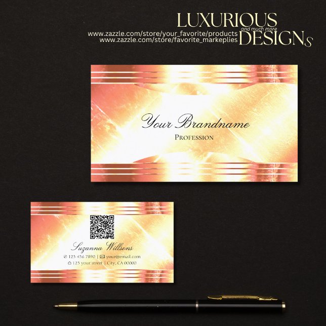 Classy Shimmery Rose Gold with QR Code Luxurious Business Card (Creator Uploaded)