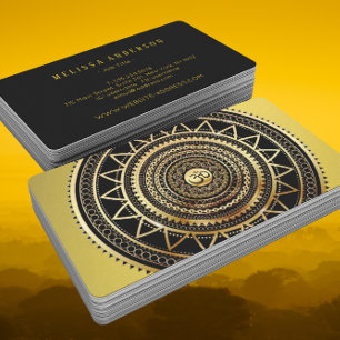 Classy Shiny Black & Gold OM Symbol Mandala Business Card