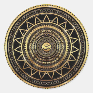 Classy Shiny Black & Gold OM Symbol Mandala Classic Round Sticker