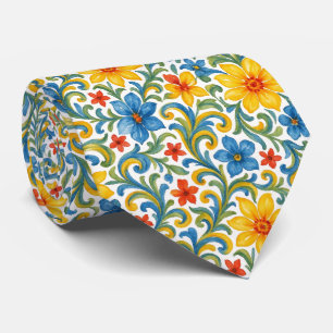 Classy Sicilian Colorful Leaves Floral Art Pattern Tie