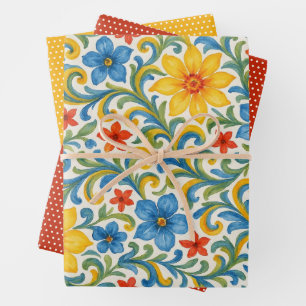 Classy Sicilian Colorful Leaves Floral Art Pattern Wrapping Paper Sheet
