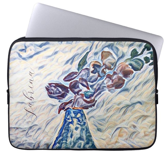 Classy Signature Textured Floral Vase Illustration Laptop Sleeve (Front)